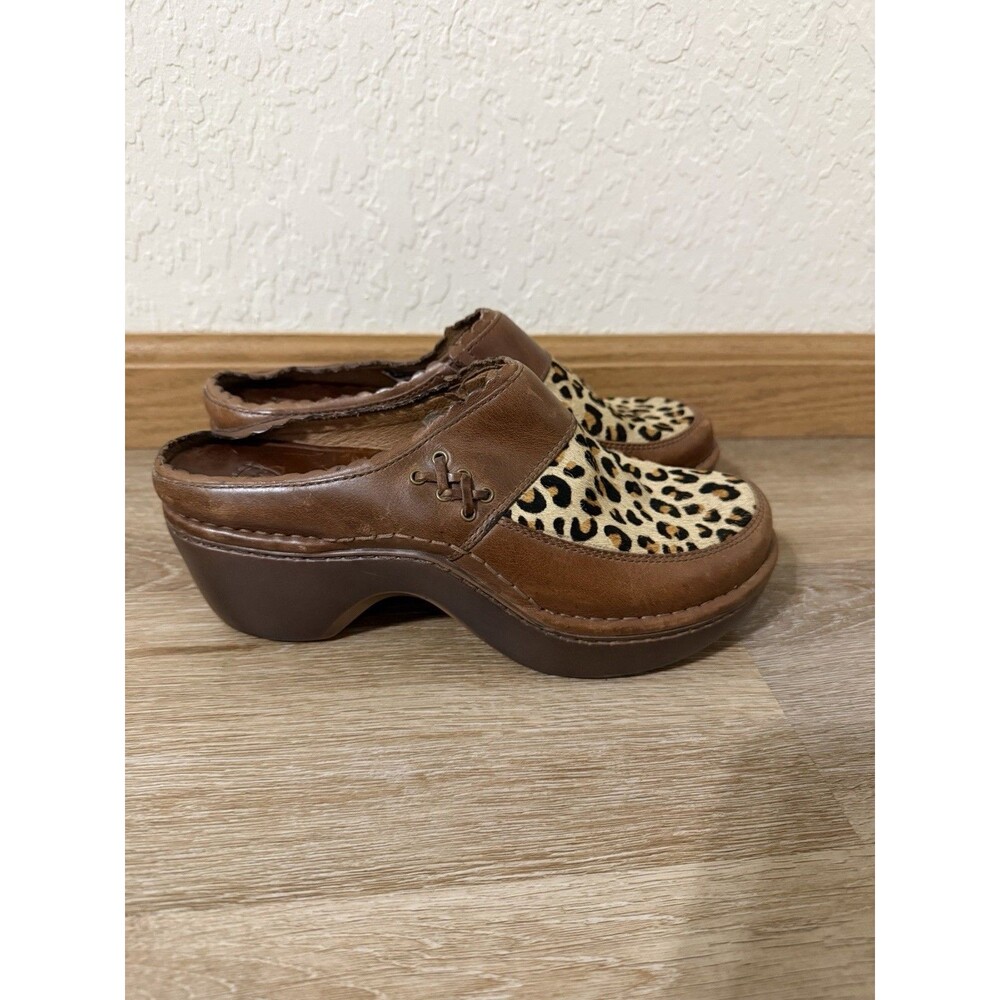 Ariat Brown Leather And Leopard Print Cow Hair Women’s Clogs/Mules 7B Western